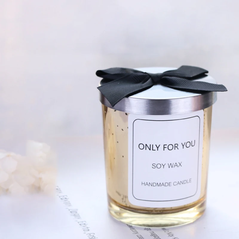 Manufacturer Custom Private Label Scented Glass Cup Candle Jar With Bow Tie Iron Lid