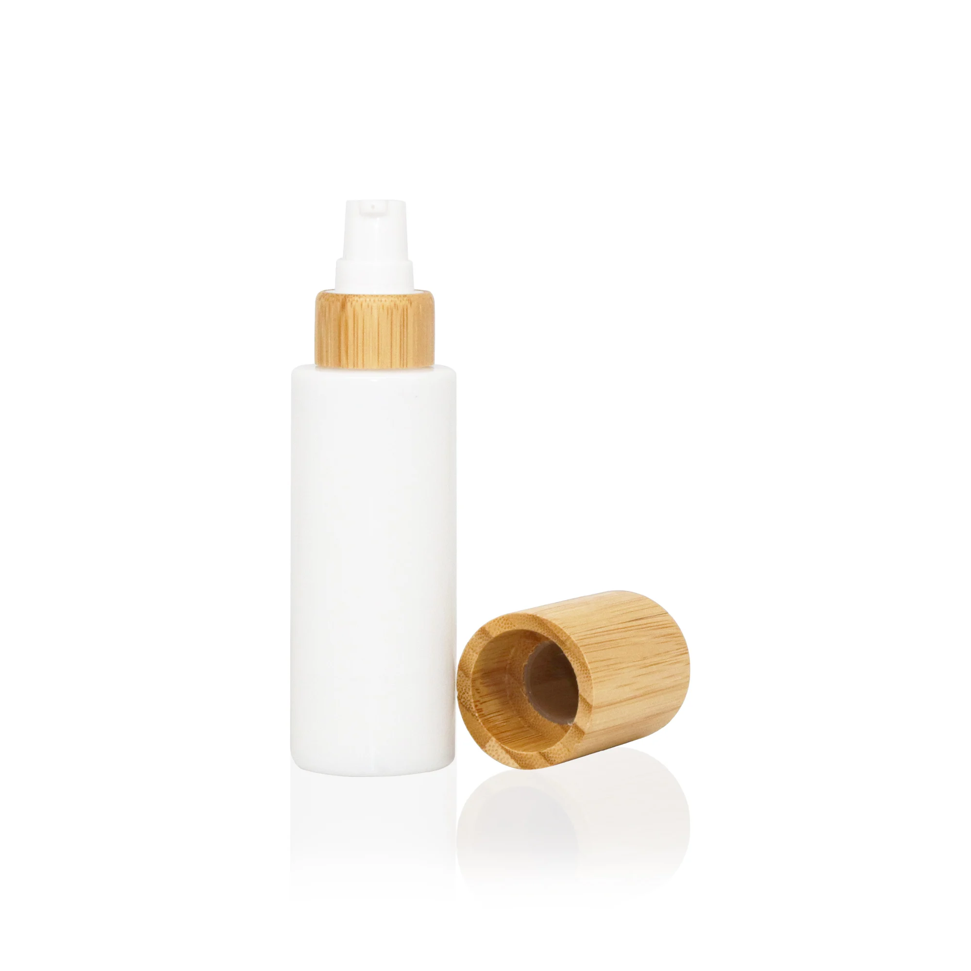 Wholesale Luxury Cosmetic Bottle Opal Porcelain Glass Bottles With Bamboo Lotion Pump