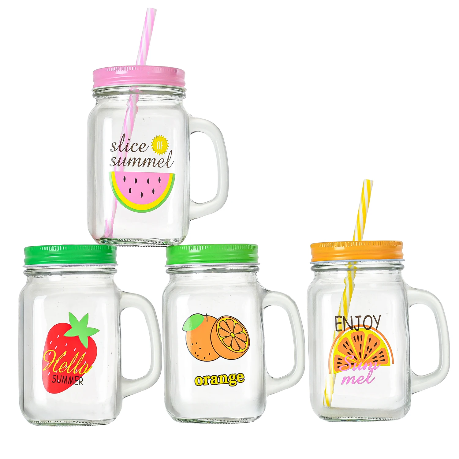 The New Listing 500ml Handle Glass Coffee Mugs Square Glass Mason Jars With Straw And Lid