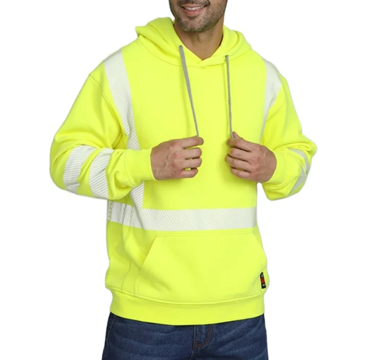 2024 ZX пользовательские мужские толстовки Fr Hi Vis светоотражающая защитная одежда 100% хлопковая толстовка с длинным рукавом класс 2/3 ANSI высокая видимость