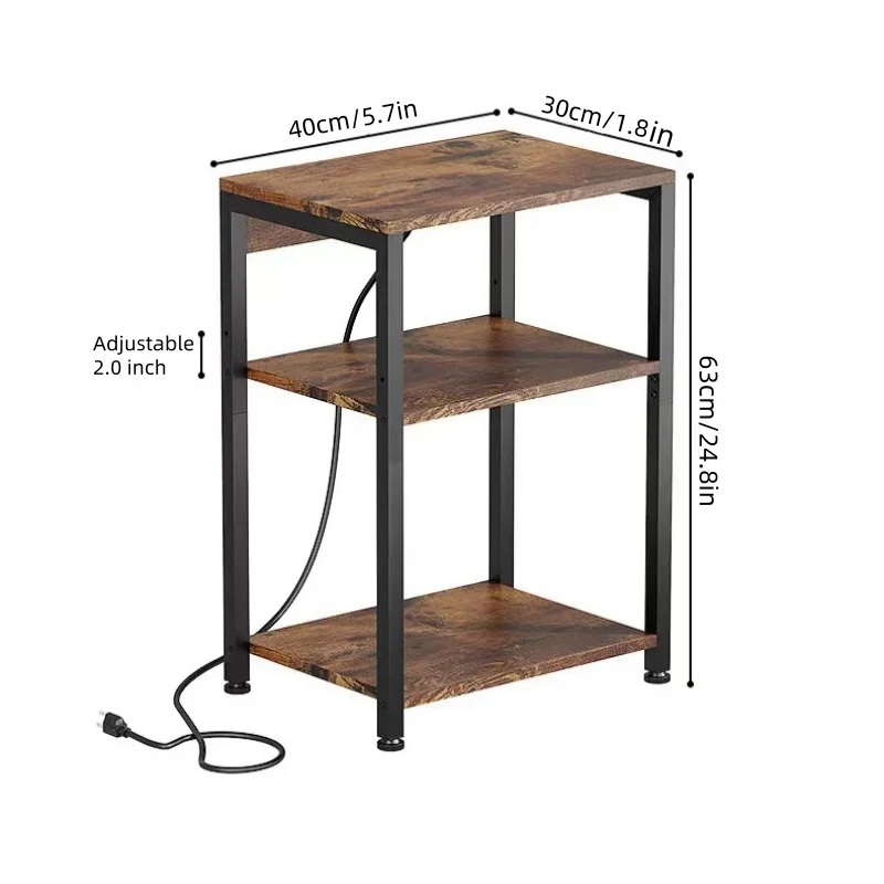 Small Table Stand with Adjustable Shelf End Table Nightstand with Type C and USB Port Side Table for Small Spaces