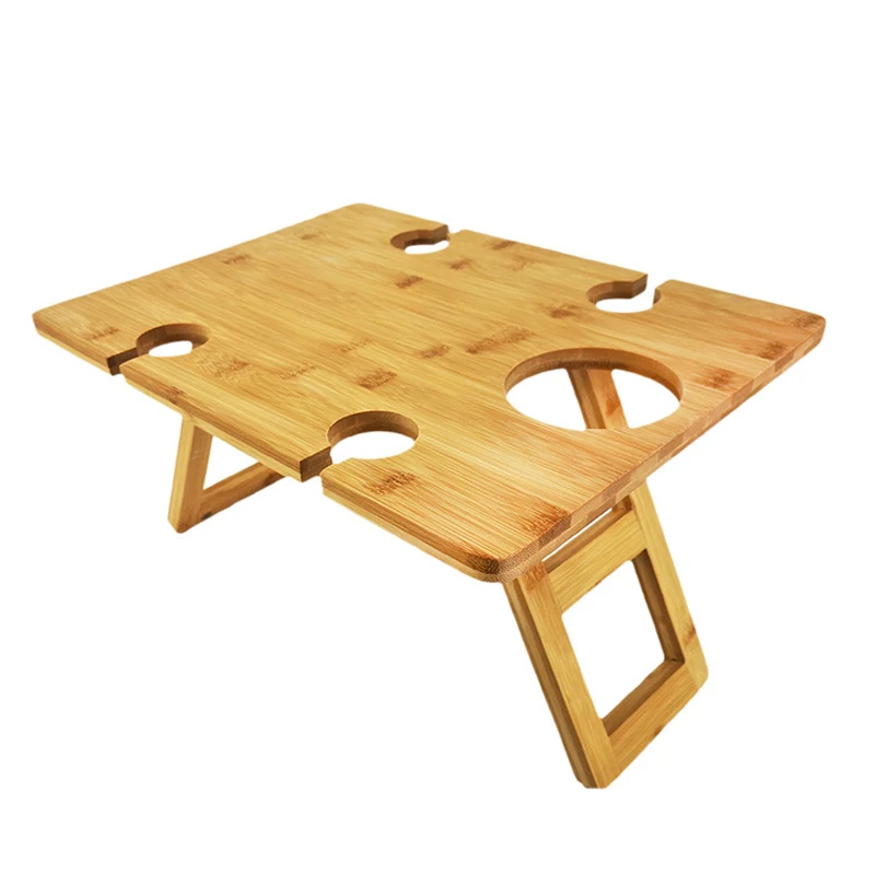 New Outdoor Large Folding Bamboo Snack Cheese Tray Portable Wine Picnic Table