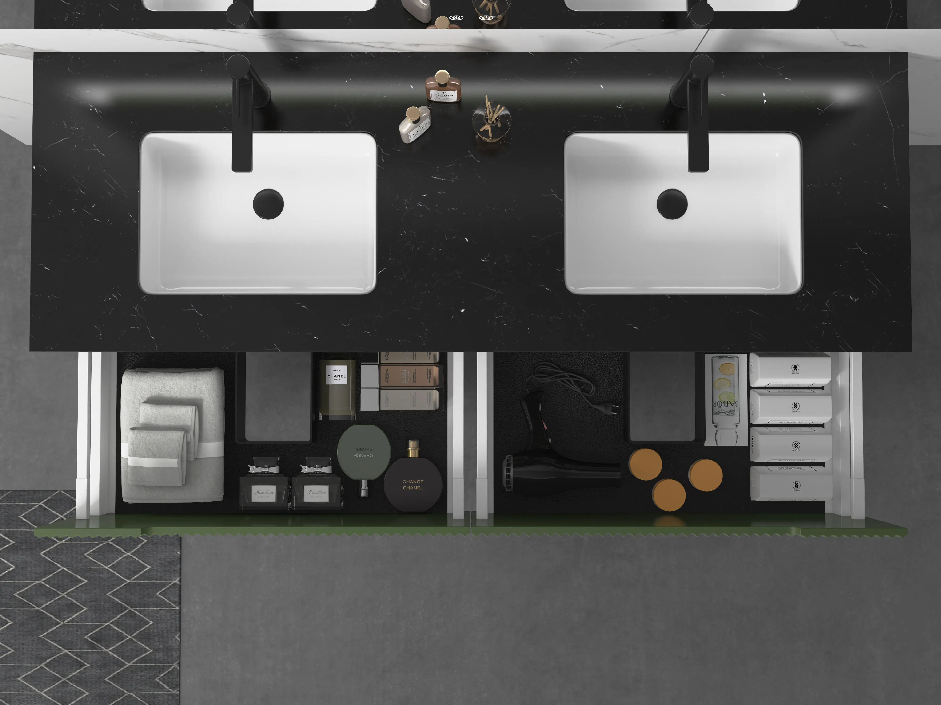 1600mm green ripple effect double sinks bathroom cabinet  AJ3062