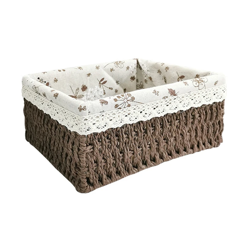 Tabletop Handmade Paper Rope Storage Basket Woven Makeup Basket Kids Toy Storage Organizer Basket