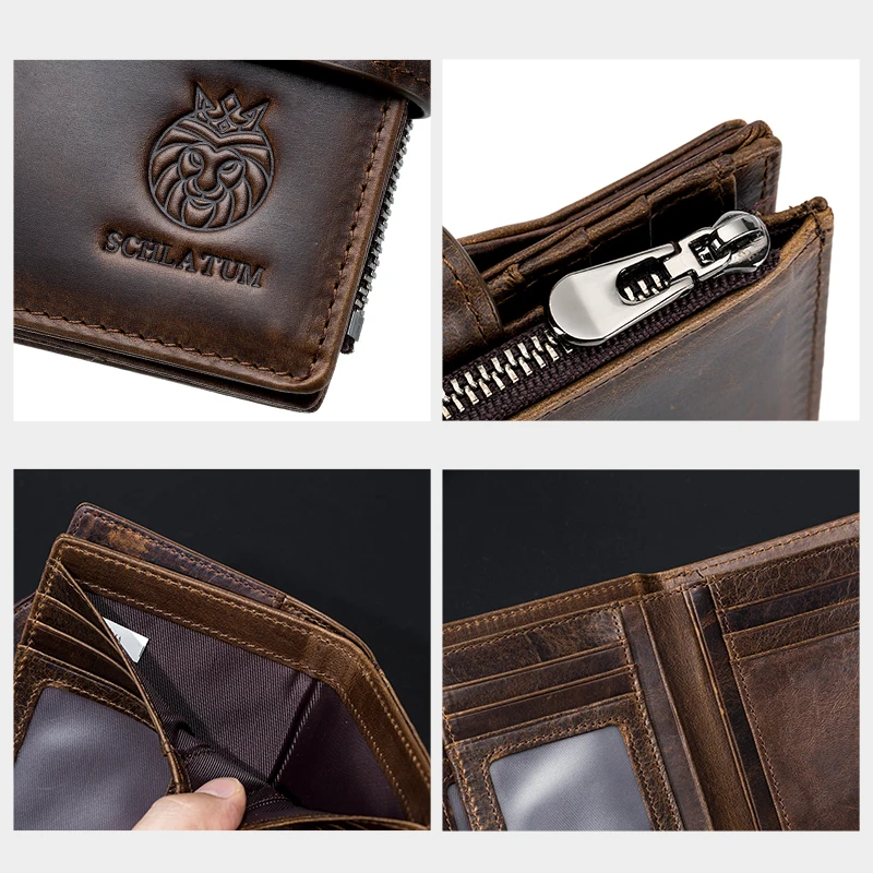SCHLATUM RFID Блокировка натуральная кожа 2022 новый дизайнерский роскошный винтажный Повседневный тонкий мужской короткий кошелек