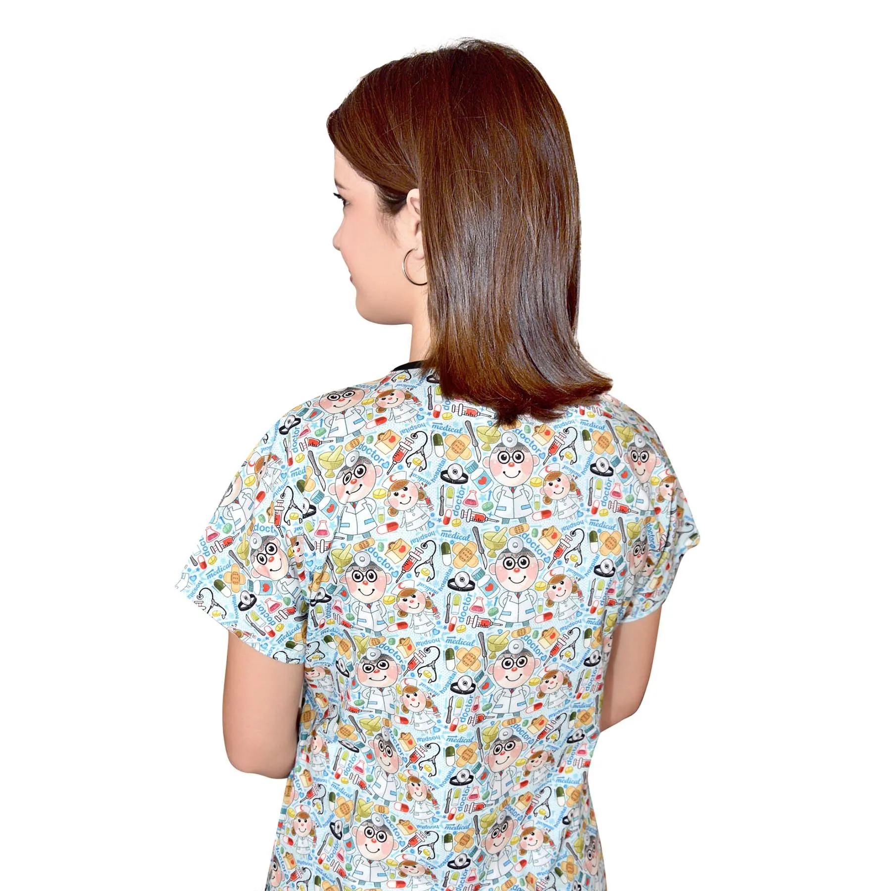 Hospital Uniform Unisex Doctor Patterned Top Shirt Cotton Master Elastic Uniform Nurse Medical Scrubs Comfortable Stylish Medica