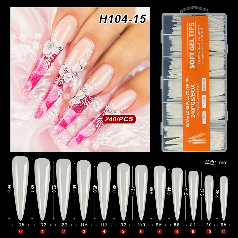 Hot Sale  Artificial False Press On Nails Clear XXXL Super Long Traceless Soft Nail Tips  For Nail Salon Gel Design