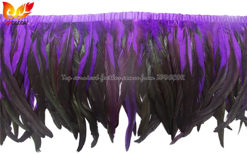 ZPDECOR Factory Wholesale 30-35 cm Dyed Purple Rooster Cock Coque Tail Feathers Trim for Carnival Theme Party Dress