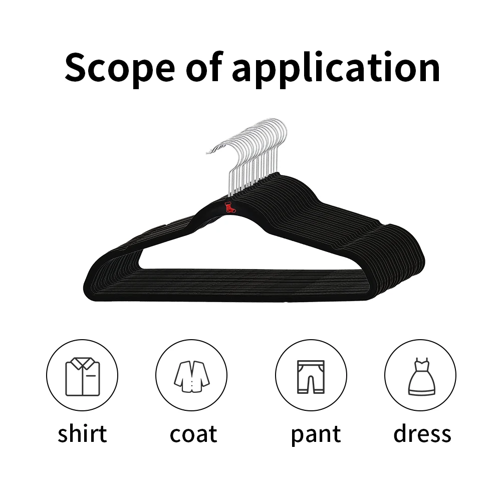 Hot sale 360 degree swivel coat hanger anti-slip hanger clothes short black  velvet hangers