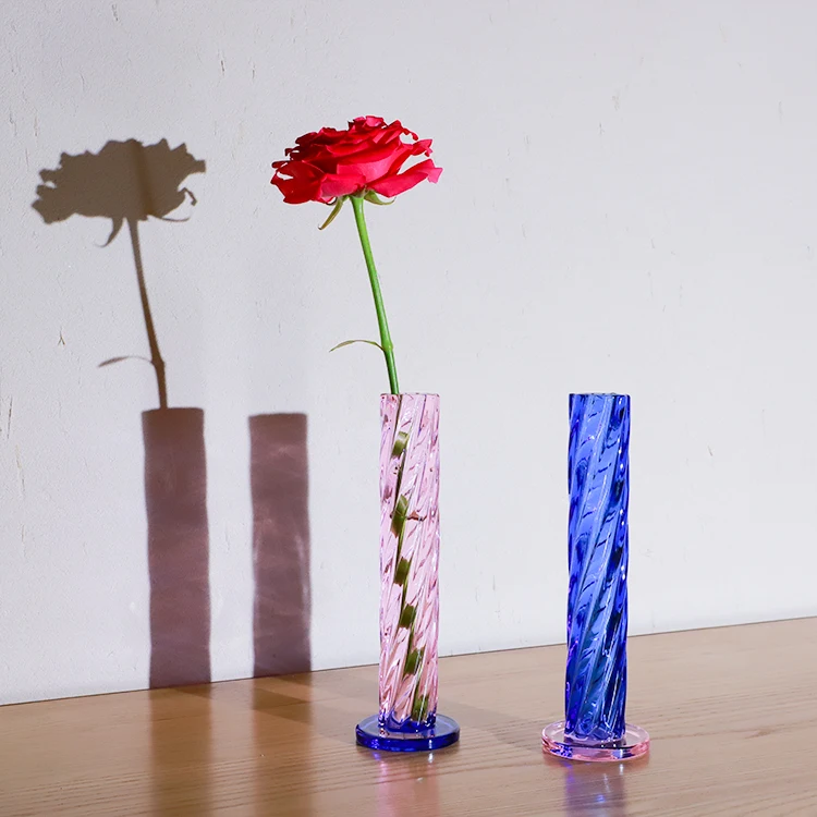 Home Decor Colored Twist Tube Glass Vase European Table Glass Flower Vase Cylinder Glass Vase