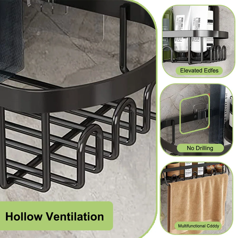 4 pack-stainless steel adhesive corner shelf shower caddy wall mounted bathroom organizers storage rack with hooks