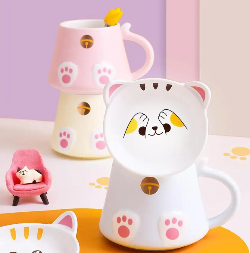 Подарки на день рождения для девочек Набор чашек и блюдца с золотым ободом кофейная кружка мультяшным котом
