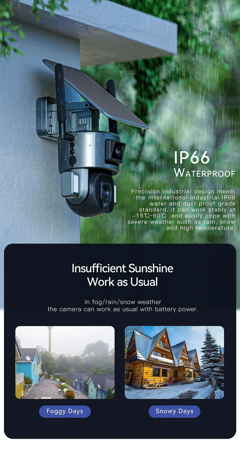 camera 4K WiFi  Ip Camera  4X 10x Optical Zoom Solar Battery Dual Lens Waterproof Security Surveillance Automatic Track HD Cam