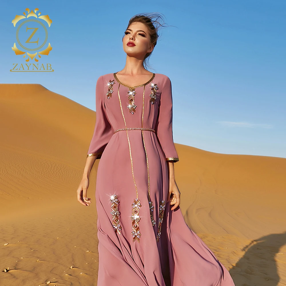 Zaynab Turkish Embroidered Girls Ladies Caftan Arab Dubai Fashion Women Muslim Dress Abaya