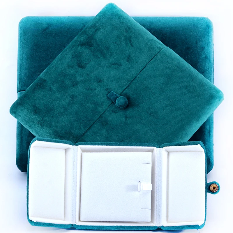 Hanhong Custom logo Luxury Jewelry Packaging Box Bracelet Earrings Gift Wholesale Green Velvet Necklace Ring