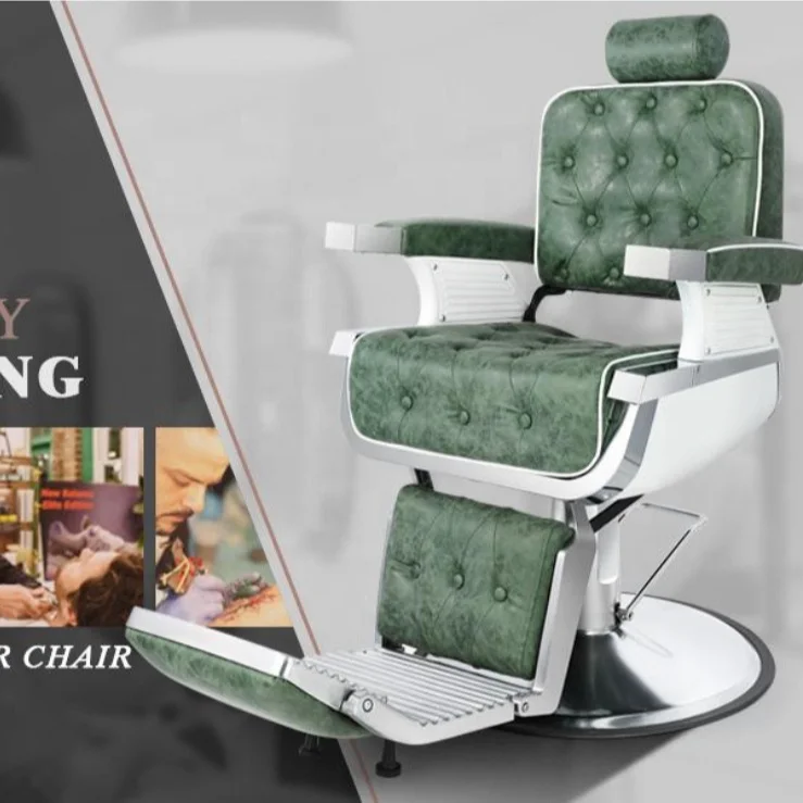 Green vintage barber chair for barber shop New salon chairs with high quality Comfortable beauty barber chair for hairdressing