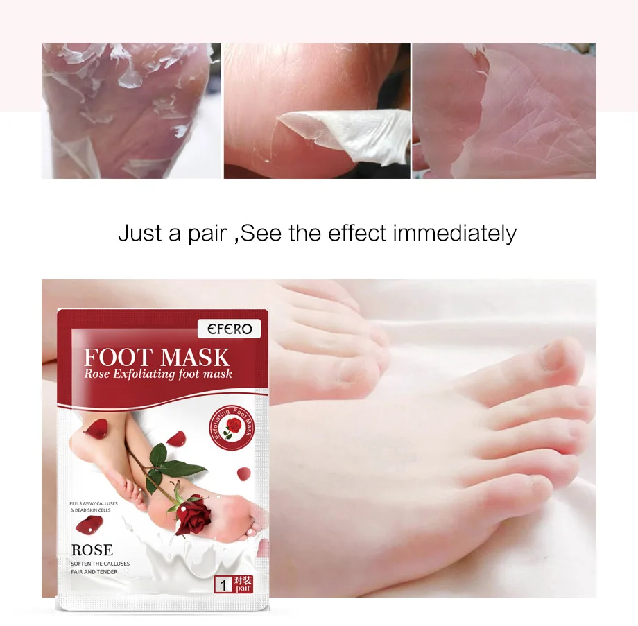  EFERO ROSE Exfoliating Foot Mask nourishing deep moisturizing and smoothing Remove Dead