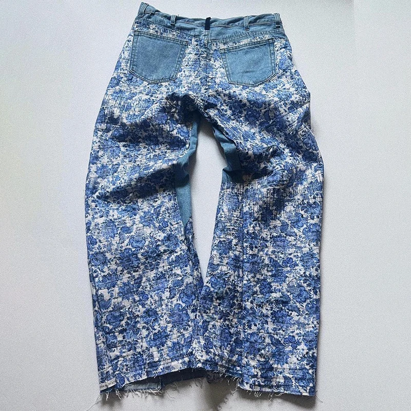 YYSY manufacturer heavyweight frayed high quality flared denim jeans men custom stacked Y2K jeans for streetwear