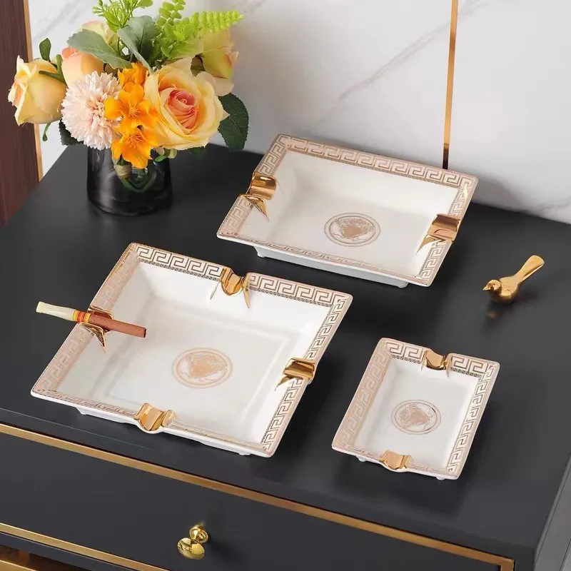 Wholesale square 4 smoke tanks custom ceramic ashtray light luxury fashion simple trend home bar office business cigar ashtray