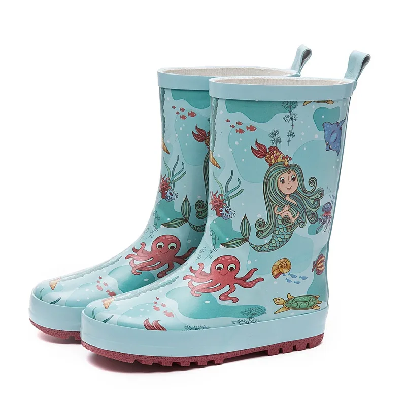 
Wholesale Customized Good Quality Student Rain Gear in Tube Water Shoes Blue Rubber Rain Boots 