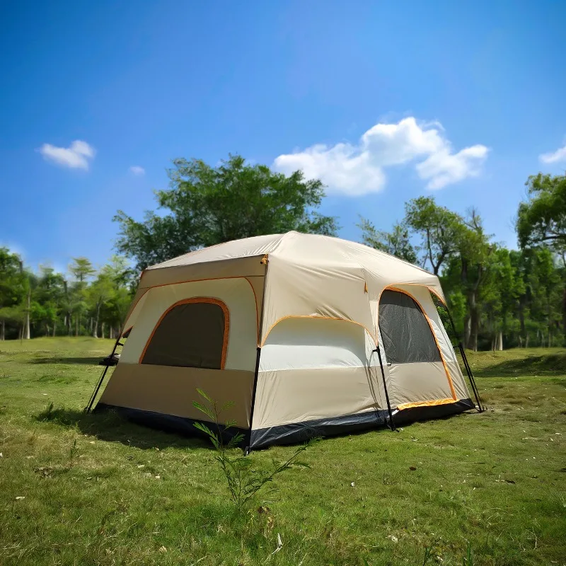 Outdoor double-decker camping waterproof portable tent 2 rooms 1 living room large space 8-12 people family tent