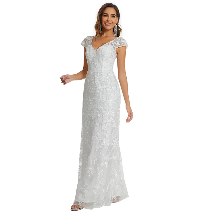 Высокое качество V-образным вырезом вышитое атласное свадебное платье без спинки Свадебные платья белое кружевное платье без рукавов Свадебные платья