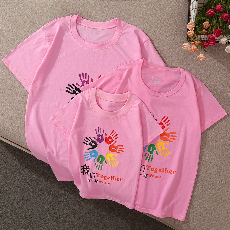 Хлопковая рубашка с коротким рукавом для родителей и детей, детская мультяшная простая футболка для родителей и детей, Прямая продажа с фабрики