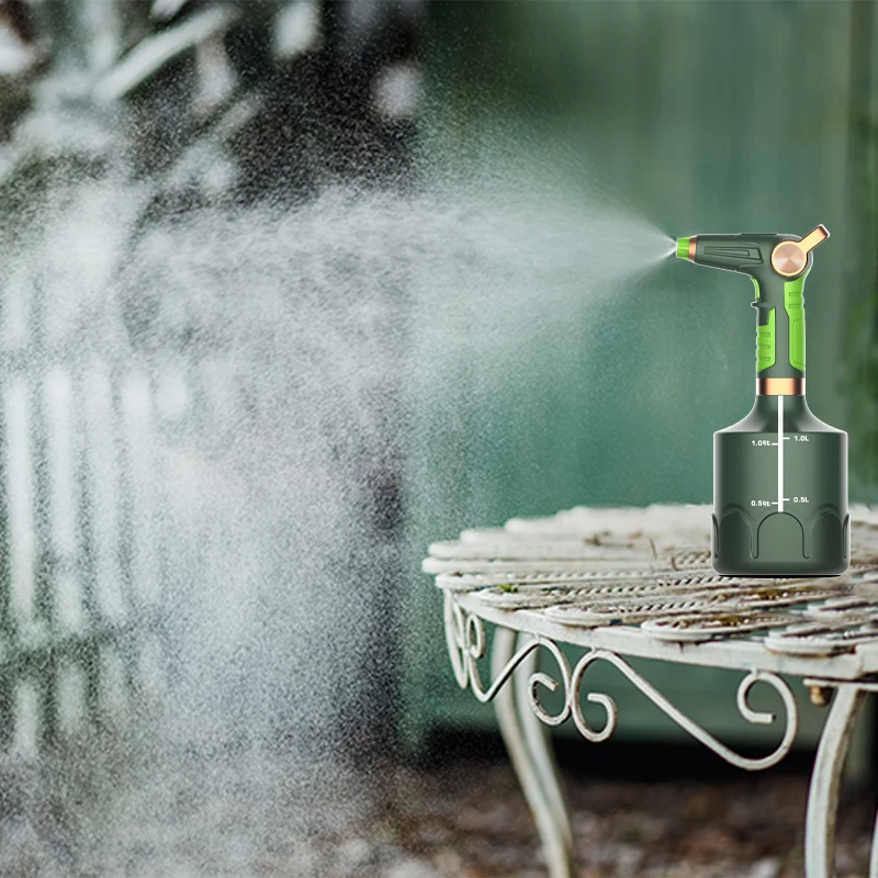 Outdoor style thumb operation 1.5l cylinder jar electric visual water volume watering can portable garden pump sprayer plastic