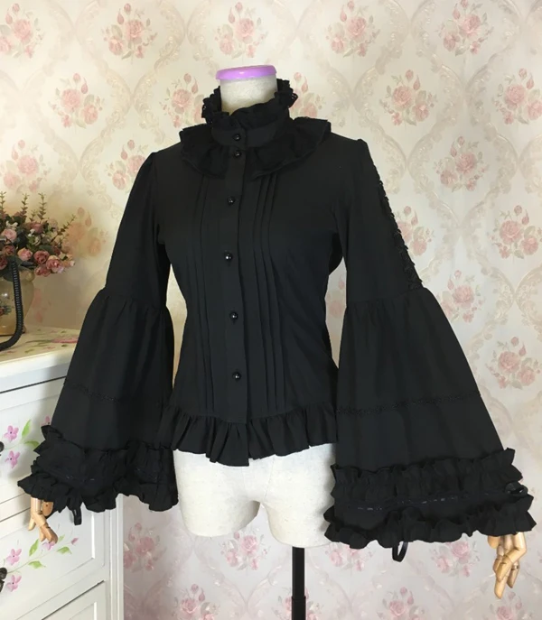 Court Lolita Dress Gothic Vintage Lace Bubble Sleeve  Shirt Spring and Autumn Long Sleeve Standing Neck Blouse
