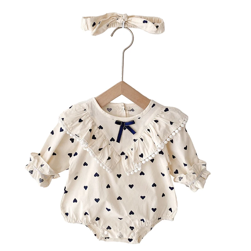 Wholesale Print Ali X Press Depuy S-rom Infant Baby Clothes Polka Dot Girl Jumpsuit Ruffle Rompers Long Sleeve Cotton Bodysuit