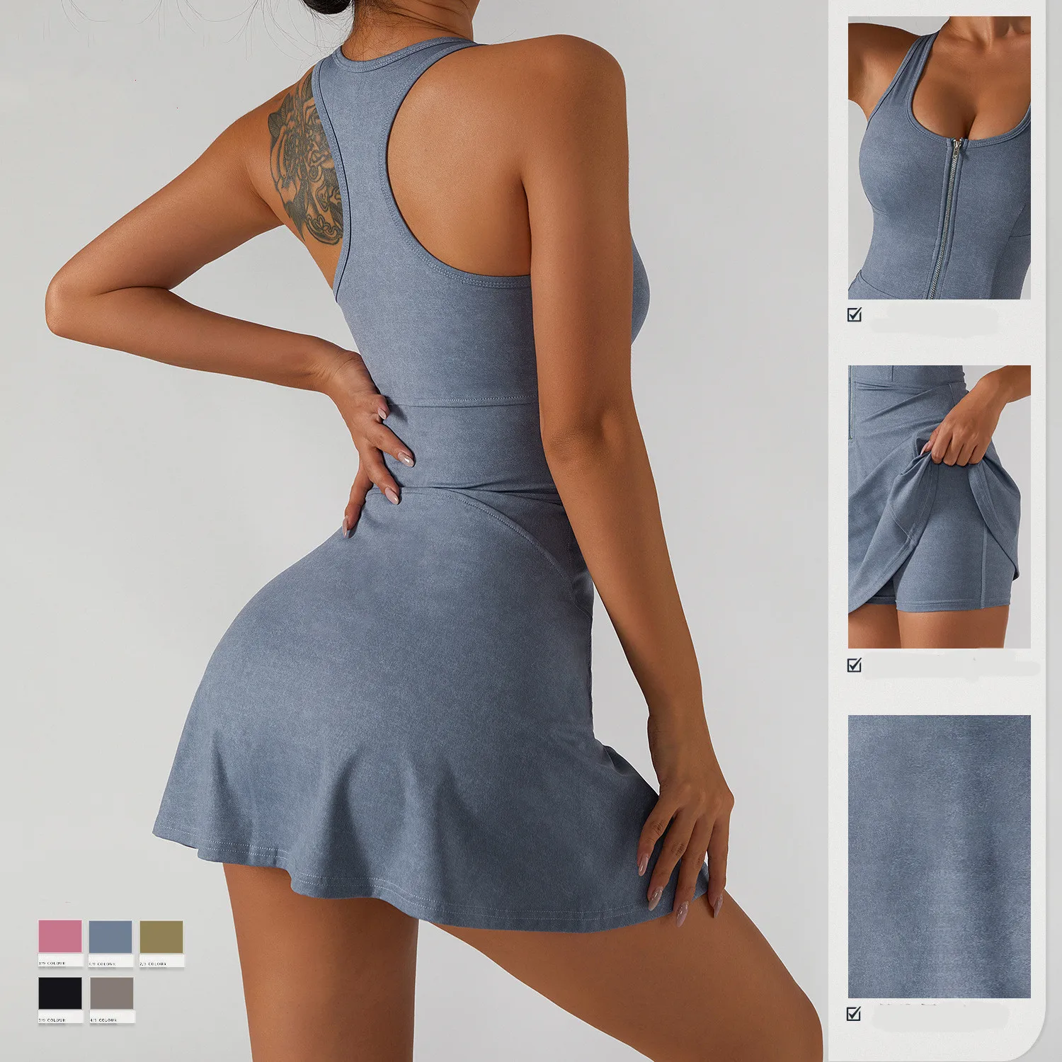 Fashion Tennis Dress Suit with Zipper Women Outdoor Sports Fitness Running Clothes Training Suits Tennis Dress Women