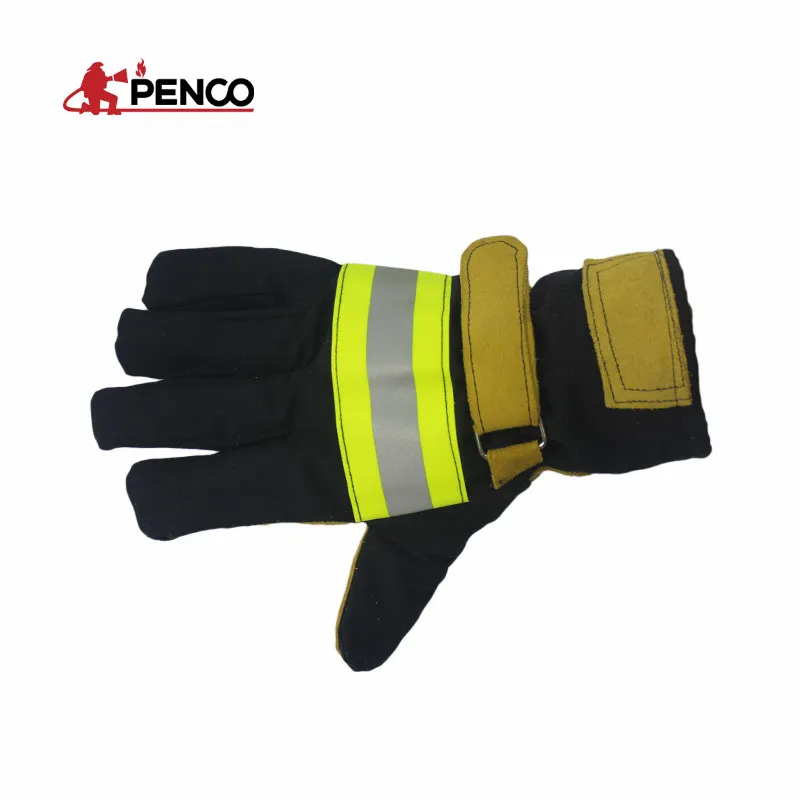 Shanghai PENCOfireman gloves cow  leather nitrile  gloves price fire safety gloves with palm leather reinforced