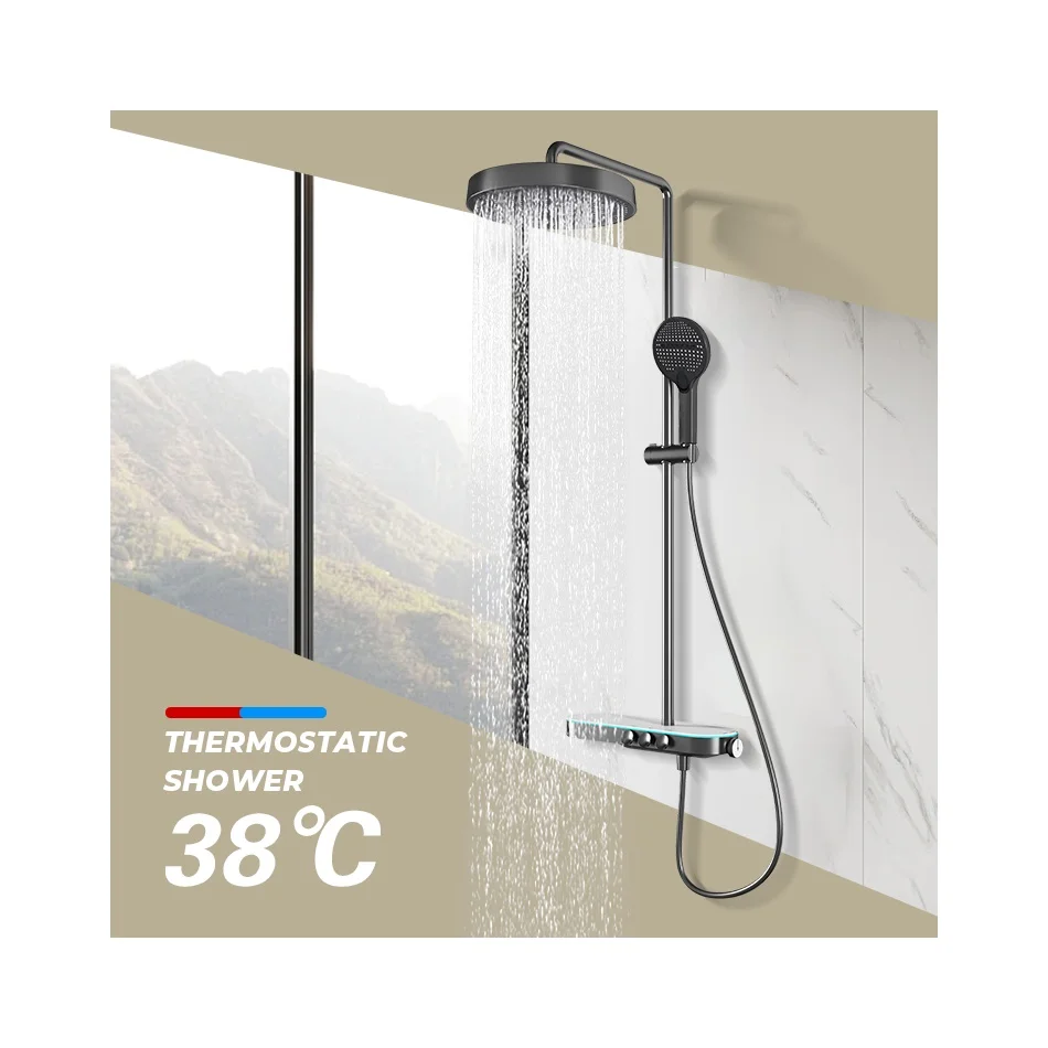 Bathroom Interior Shower Design Full Brass 3 Function Thermostatic Piano Rain Shower With Waterfall Tap