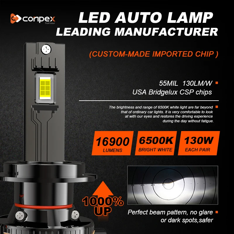 Conpex waterproof CSP chip car led lights hb3 9005 9006 65W high power headlight