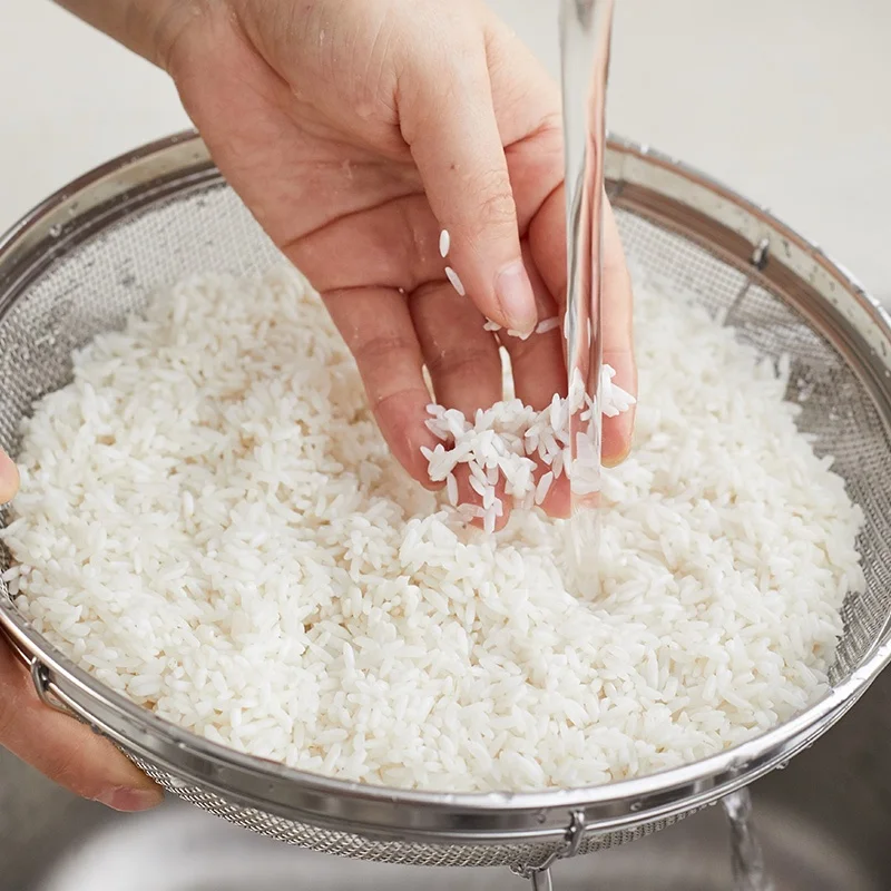 Stainless steel micro perforated colanders strainers with double handle for draining rinsing washing