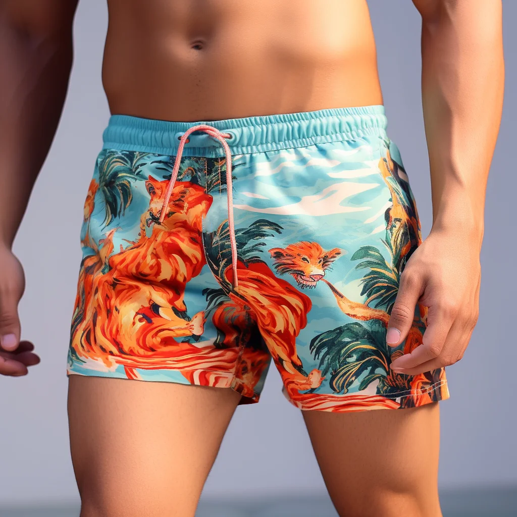 OEM Custom Wholesale Men Board Shorts Beachwear Drawstring Waist Surf Board Trunks Swimming With Pockets