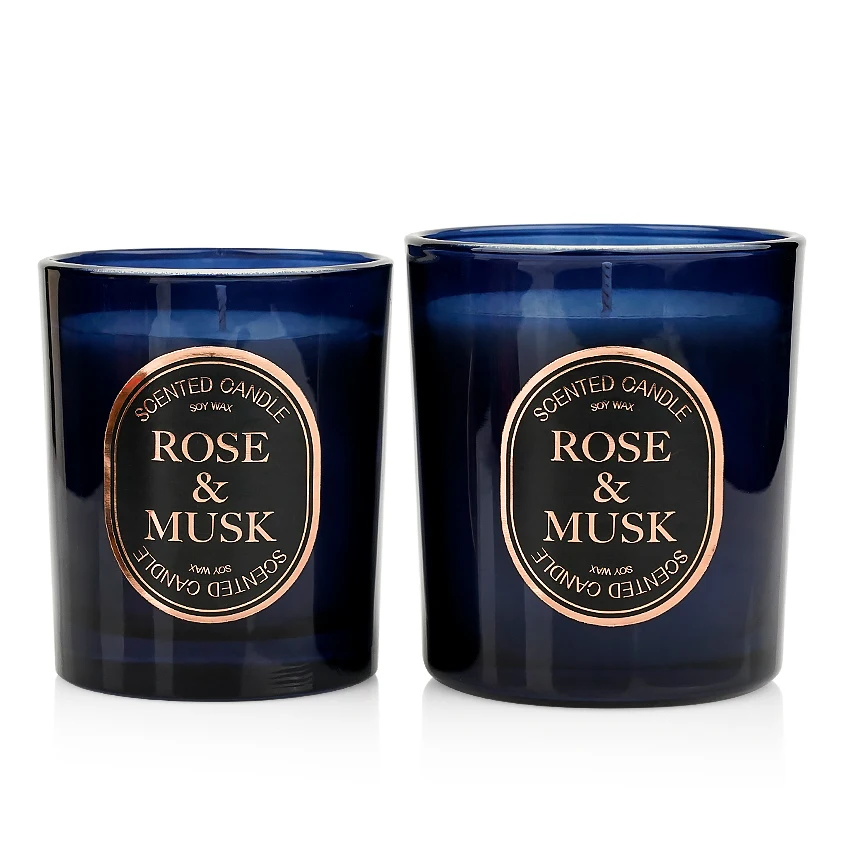 High Quality Luxury Navy Blue Glass Jar Home Decor Wedding Gift for Guests Christmas Handmade Soy Wax Scented Candles in Bulk