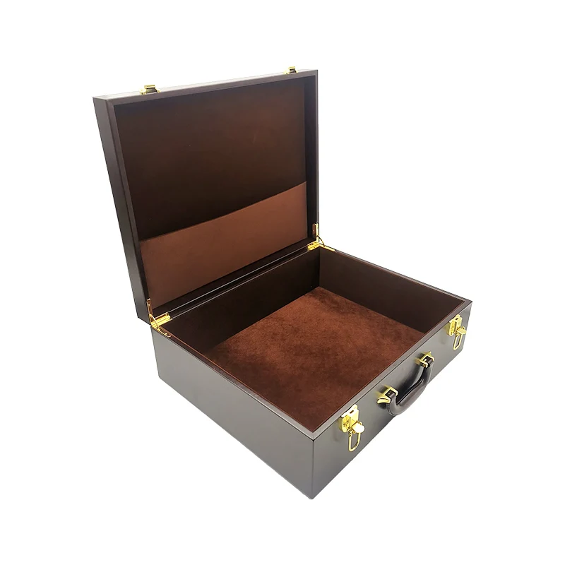 Custom Large Wooden Decorative Storage Box Wooden Leather Treasure Chest Box with Hinged Lid