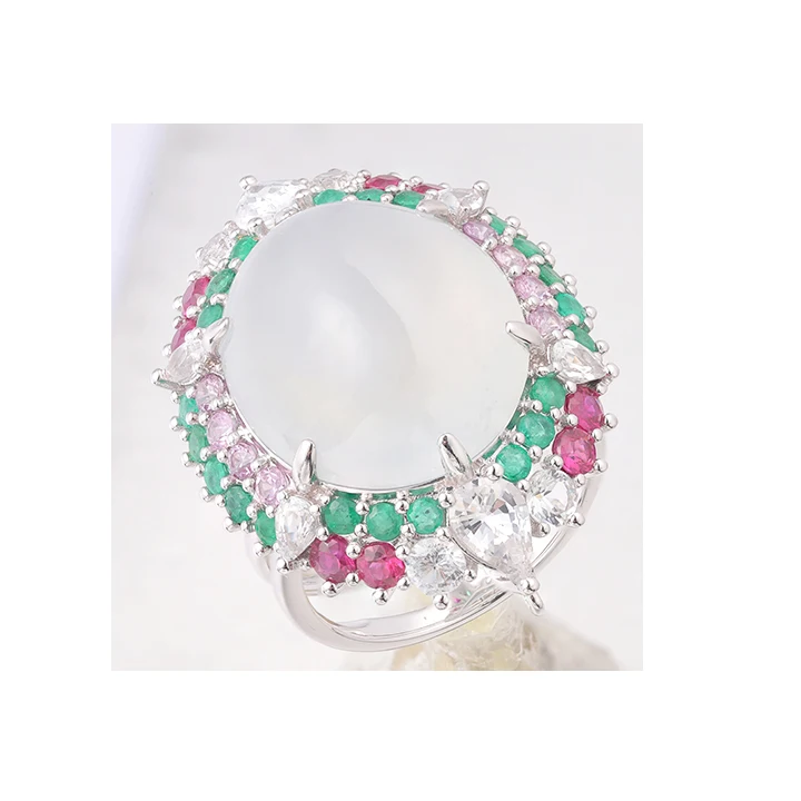 Custom Fashion jewelry ring  18K gold oval jadeite  Ring pendant two-piece