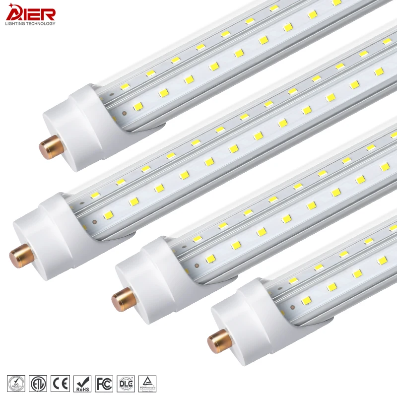 Indoor Lighting Fa8 Single Pin Aluminum T8 LED tube Smd2835 75w 5000k 9000lm 8ft led bulbs CLEAR LENS V-Series Dual-Row