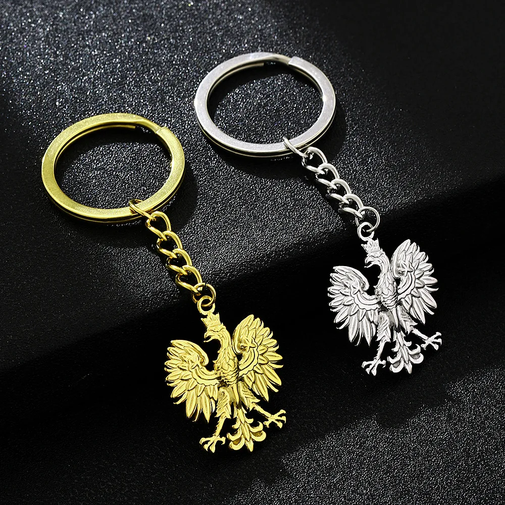 Manufacturer Poland National Country Emblem Flag Keychain Stainless Steel 18K Gold Plated Poland Emblem Flag Pendant Key Chain