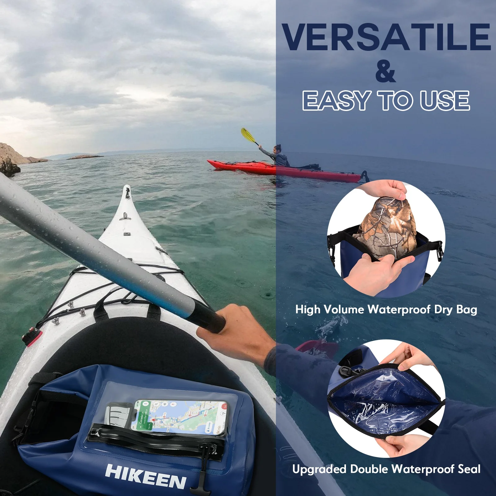 IPX7 Waterproof Dry Bag 5L - Waterproof Zip Touch Screen Phone Keeps Gear Dry, Lightweight Roll Top Dry Backpack