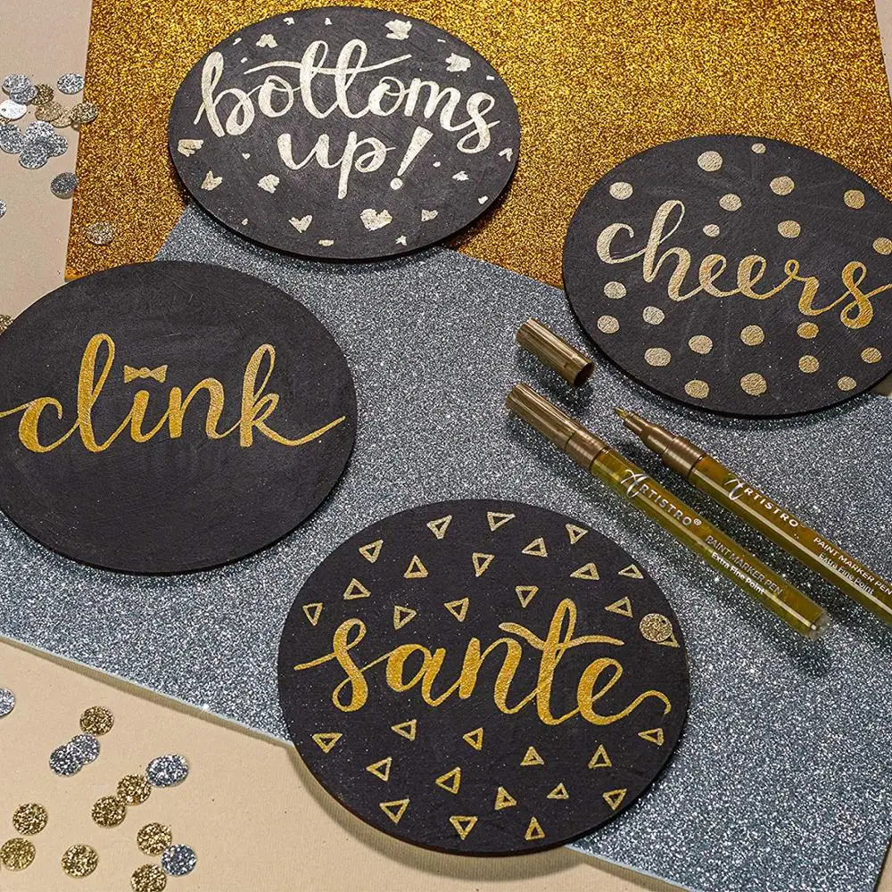 Gold and Silver Metallic Paint Pens for Rock Painting, Stone, Ceramic, Wine Glass, Wood, Fabric, Canvas, Metal, Scrapbooking.