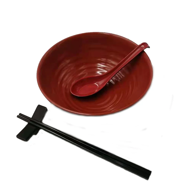 
Hot Selling Melamine Ramen Bowl Set Plastic Noodle Soup Rice Bowls Tableware Set Spoon Chopsticks Stand for Restaurant Hotel 