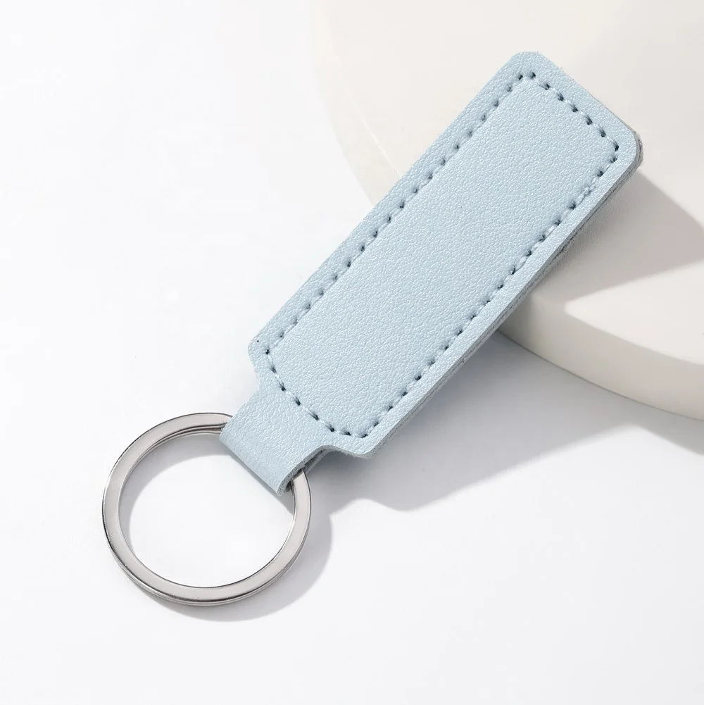 Factory Wholesale Blank Leather Keychain Metal Car Key Ring Luxury Rectangle PU Leather Key Chains