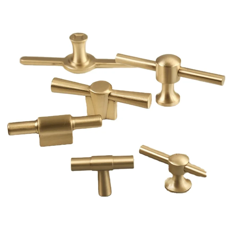 T-shaped European cabinet bathroom cabinet brass handle wardrobe door drawer single hole handle