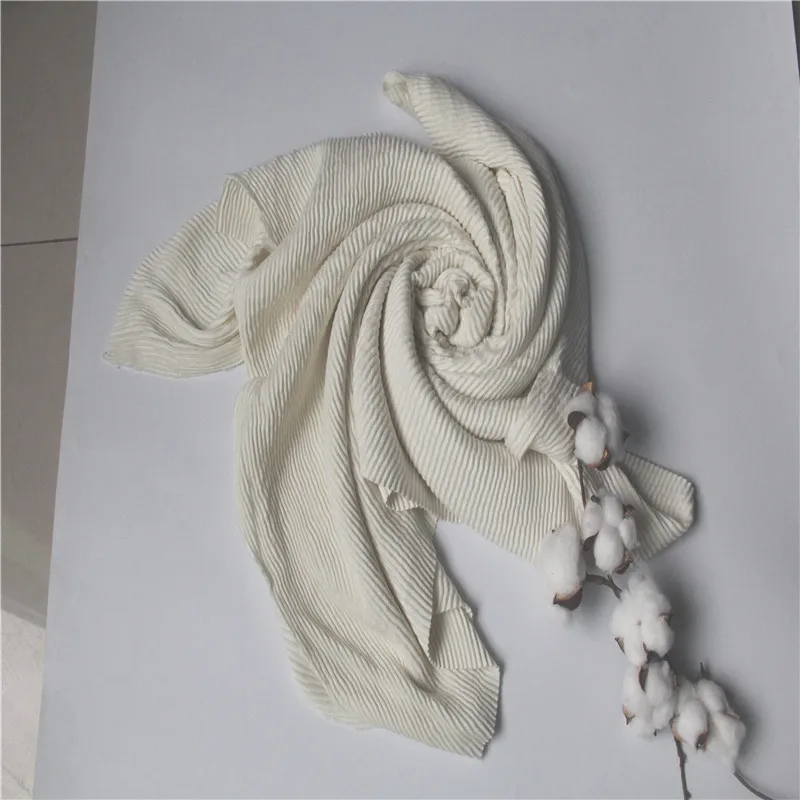 White pleated satin silk hijab Malaysia 100% natural silk crease satin crepe shawl scarf