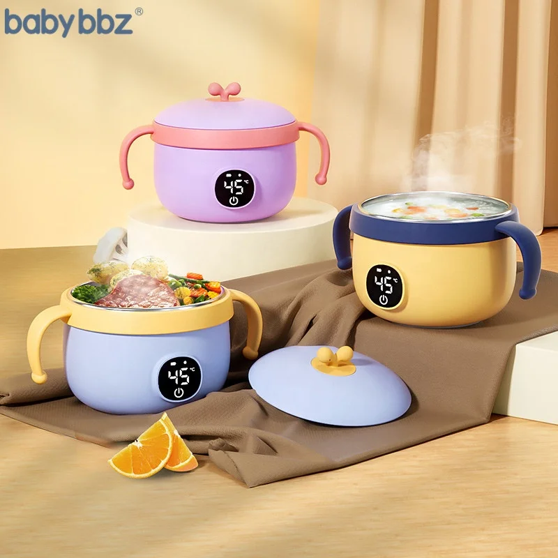 Babybbz Stainless Steel 316 Baby Tableware Thermostatic Bowls USB Intelligent Constant Temperature Bowl
