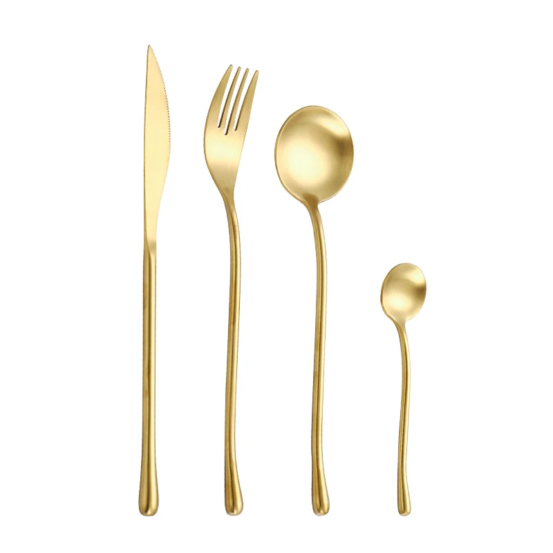 Elegant Pearl Design Handle Matte Gold Plated Flatware Sets Royal Stainless Steel Gold Cutlery Set for Wedding