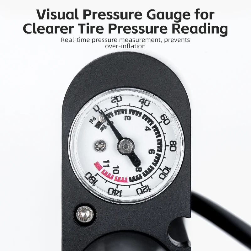 ROCKBROS Bike Pump Hose with Psi Pressure Gauge Portable Mountain Stand Bike Accessories Mouth Conversion Bike Floor Air Pump